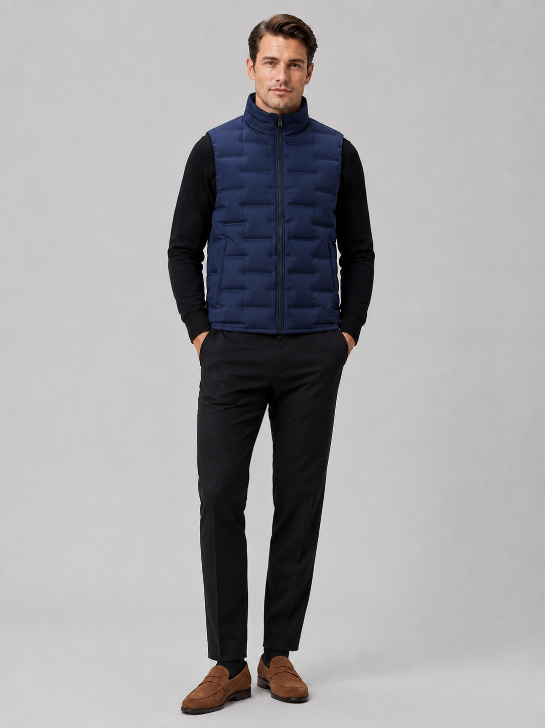 Navy white duck down vest for men lightweight windproof waterproof puffer vest for everyday wear