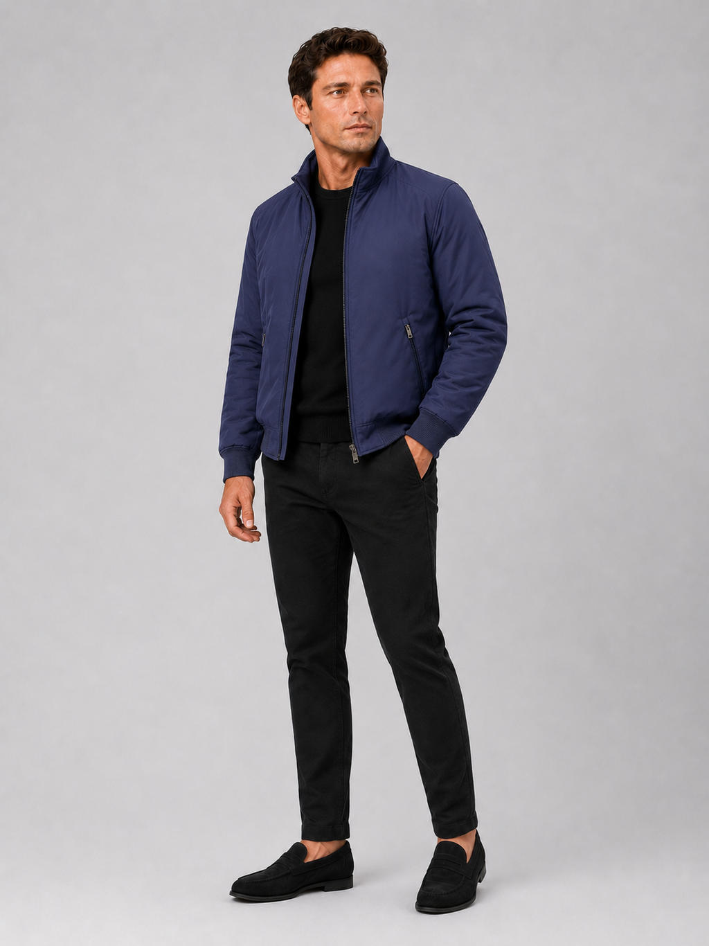 Blue warm winter jacket for men thick business casual coat for office and everyday wear
