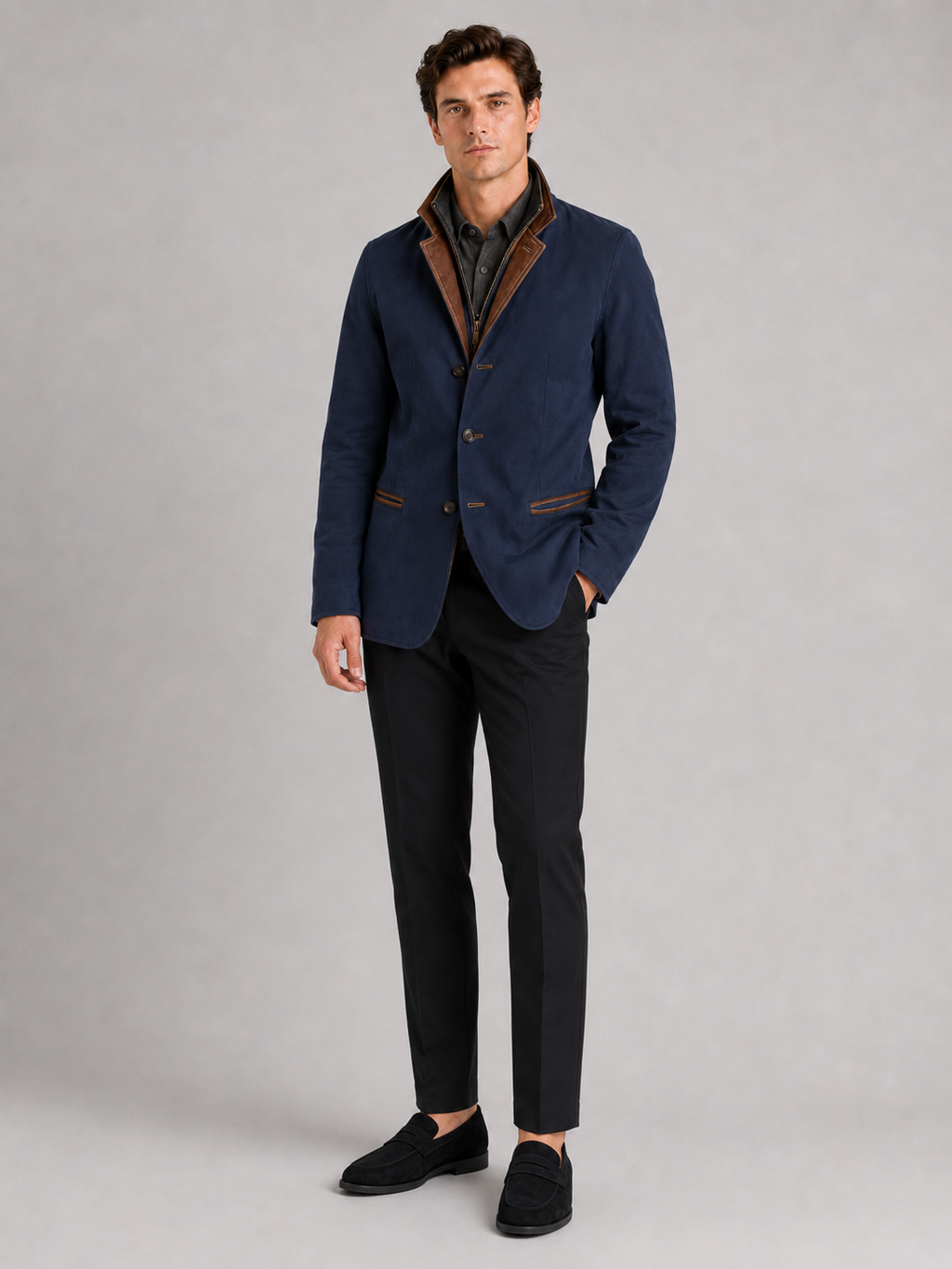 Blue workwear jacket for men casual fall outerwear for everyday and streetwear outfits