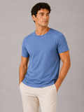 Men wearing blue 100 percent cotton crew neck t shirt soft short sleeve summer casual style