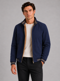 Men wearing blue aviator fall jacket fleece lined thick warm zip up casual style