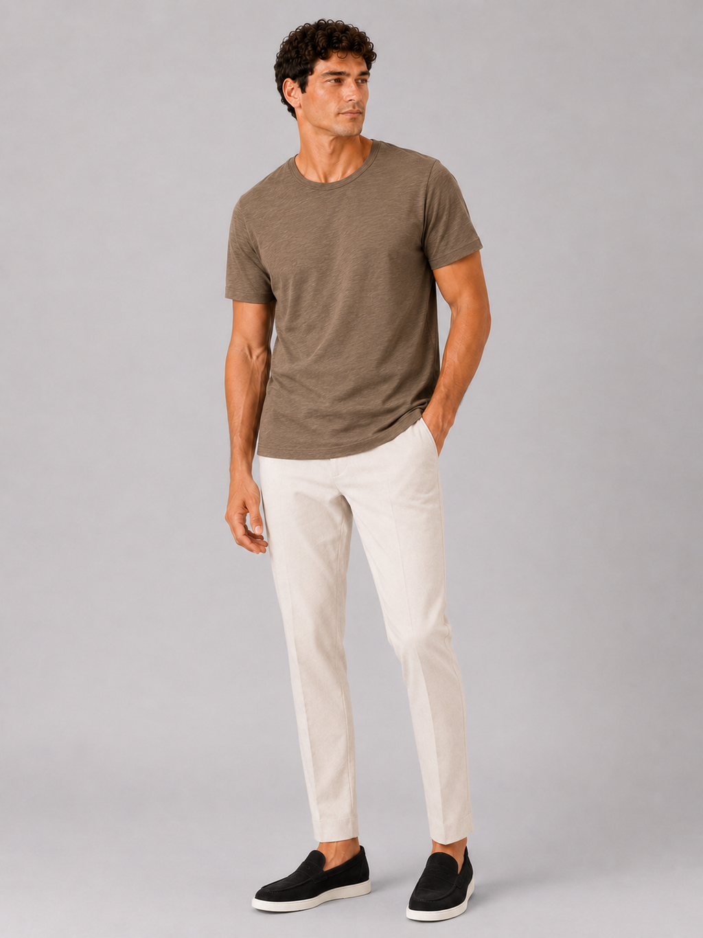 Brown cotton crew neck t shirt for men comfortable summer top for home wear