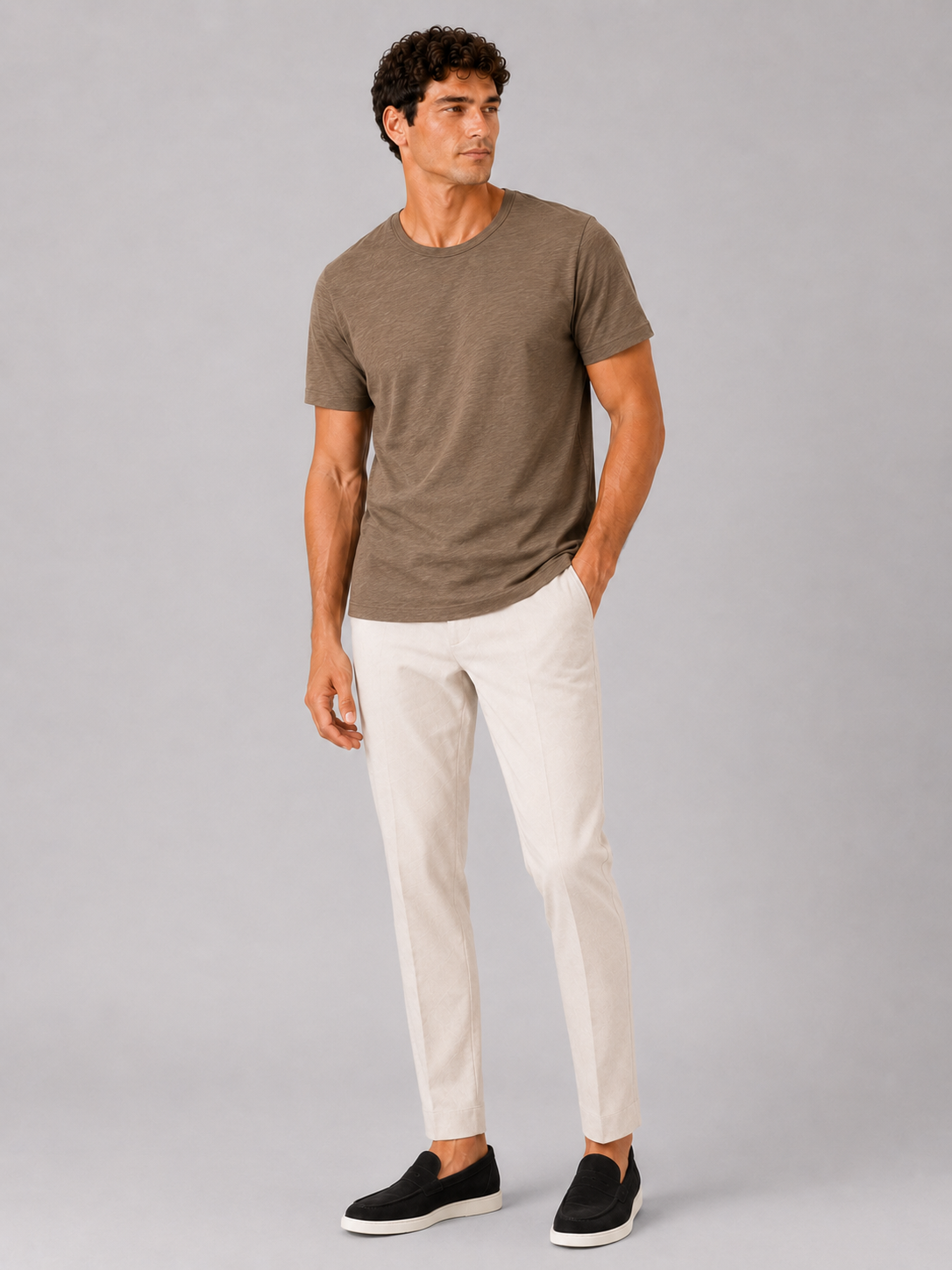 Brown cotton crew neck t shirt for men comfortable summer top for home wear