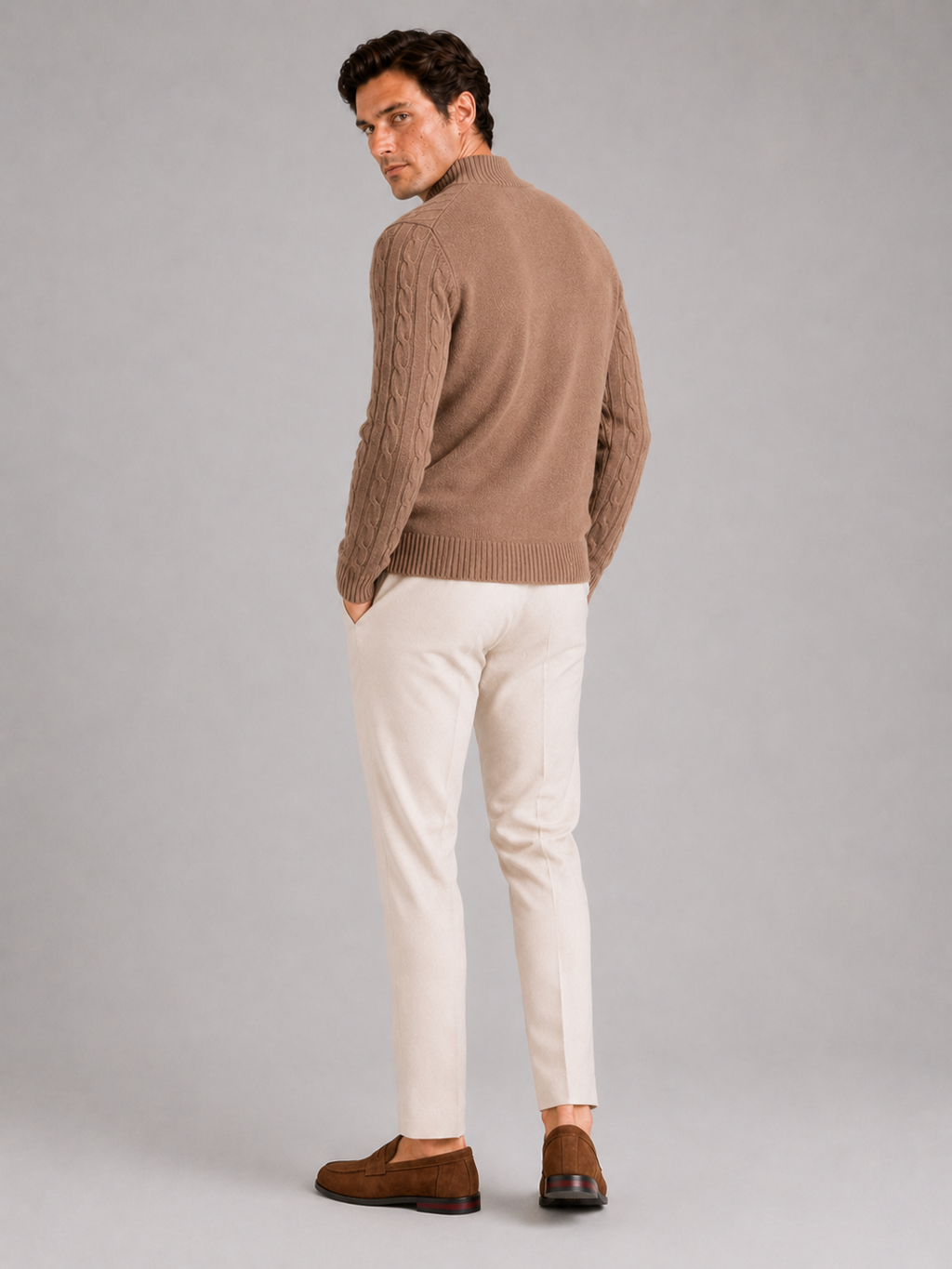 Men’s brown 100 percent wool sweater comfortable knit top for business casual outfits