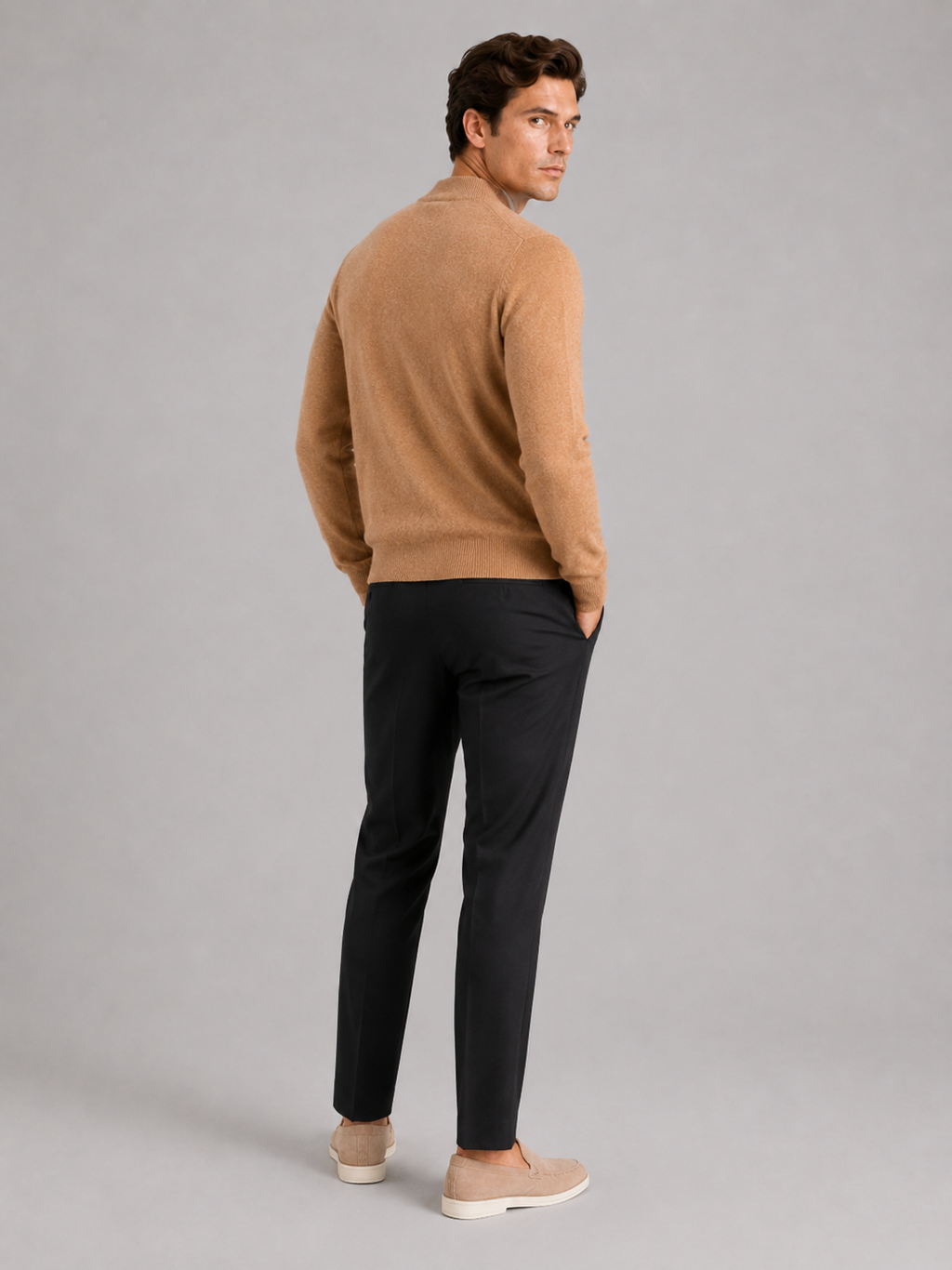 Men’s brown 100 percent wool sweater comfortable knit top for business casual and smart casual outfits