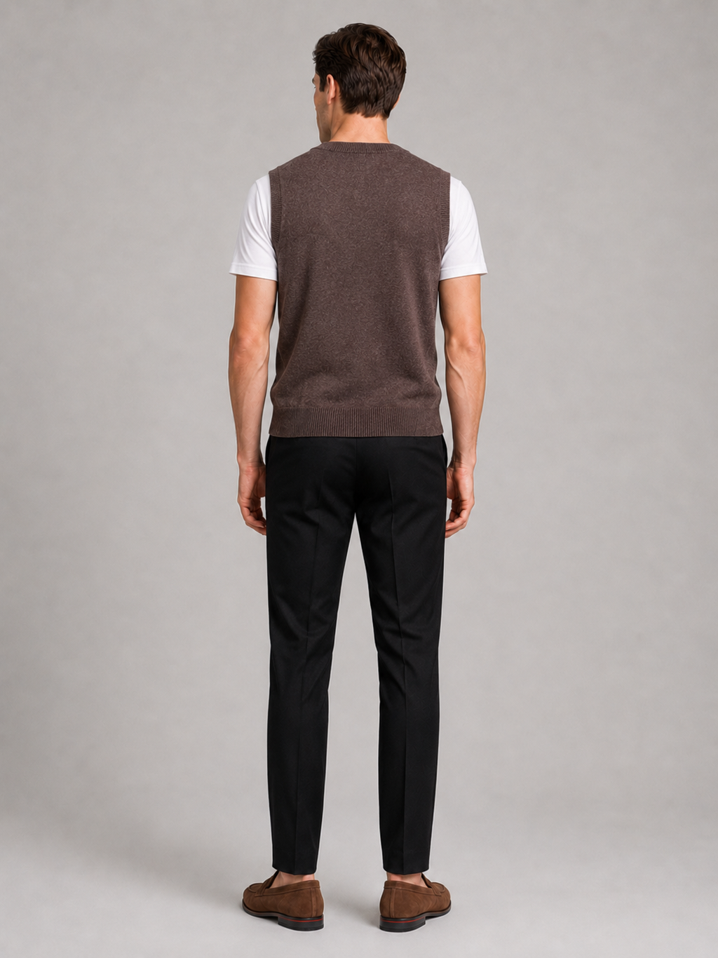 Men’s brown argyle knit sweater vest comfortable sleeveless layer for office and smart casual outfits