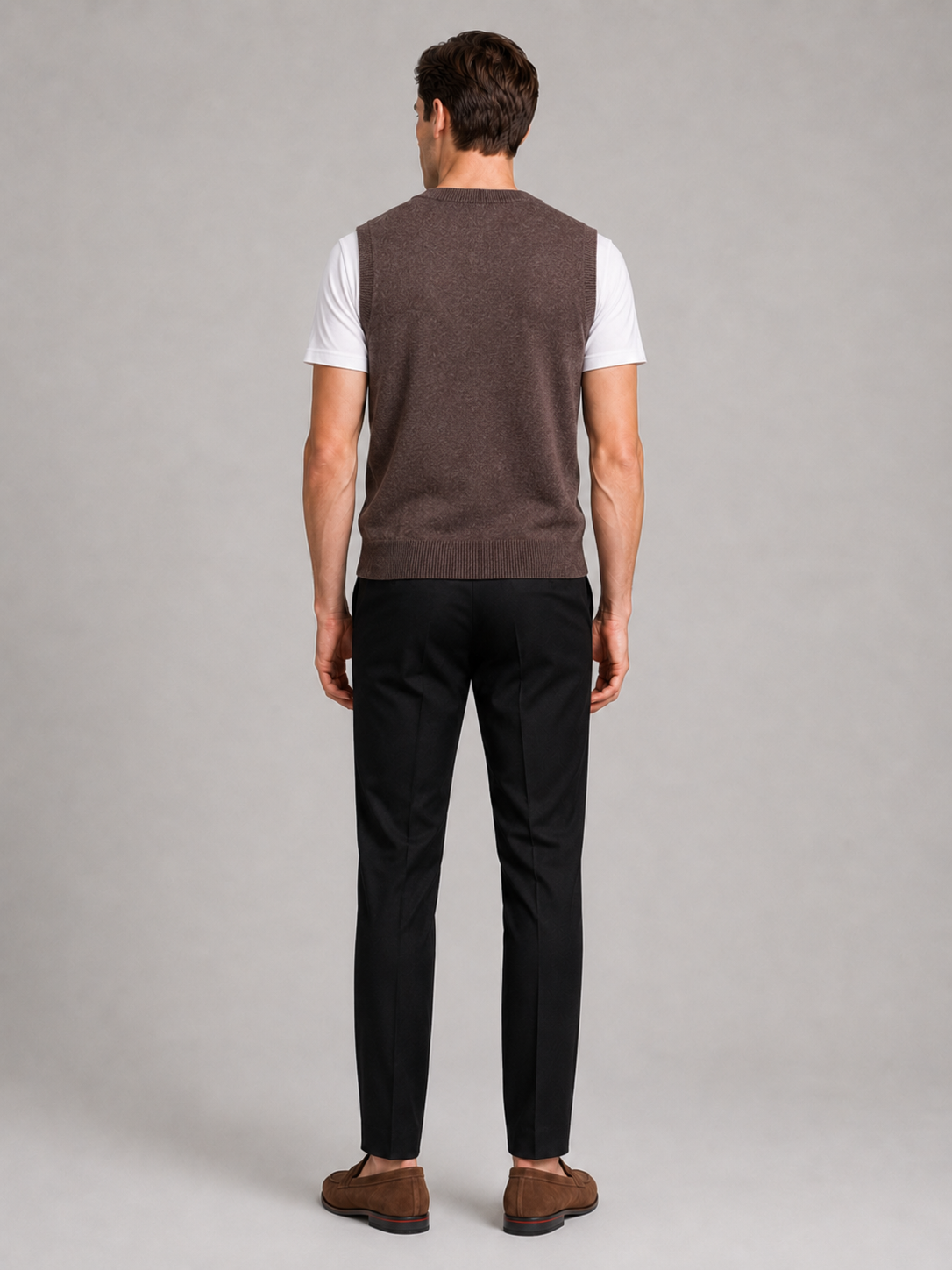 Men’s brown argyle knit sweater vest comfortable sleeveless layer for office and smart casual outfits