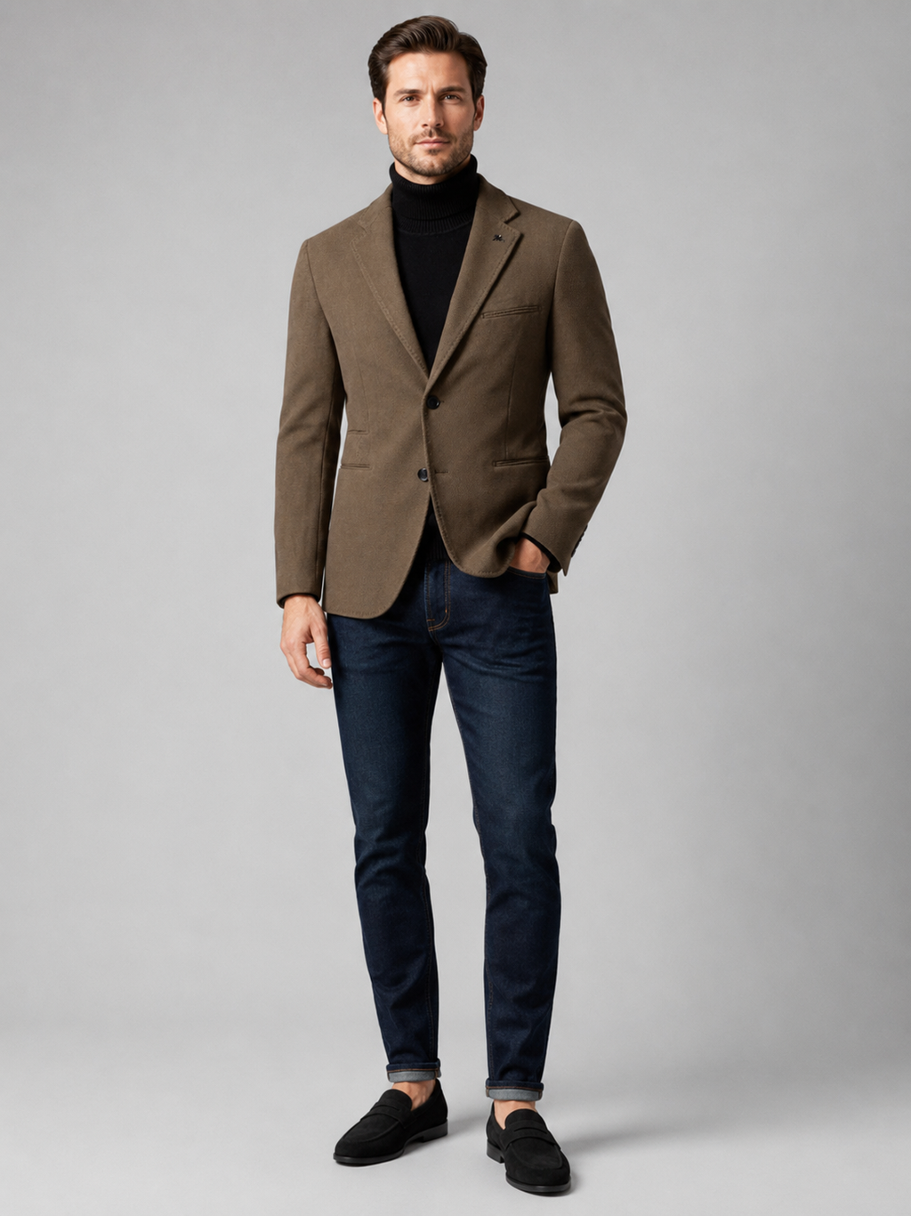 Brown slim fit blazer for men solid color suit jacket for office and business casual wear