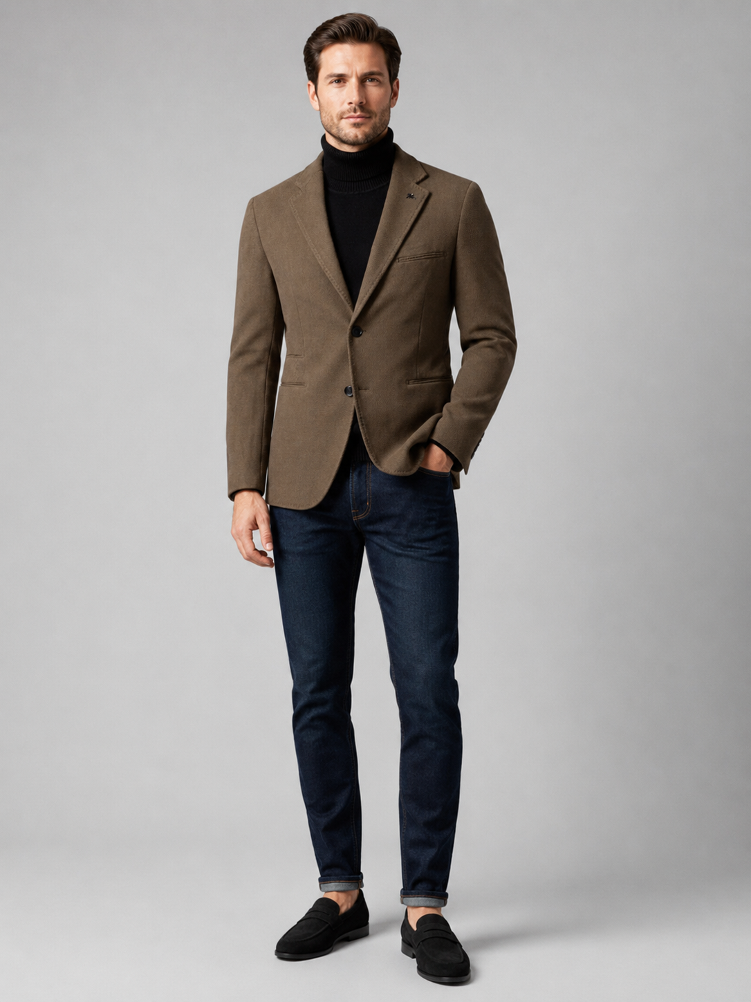 Brown slim fit blazer for men solid color suit jacket for office and business casual wear