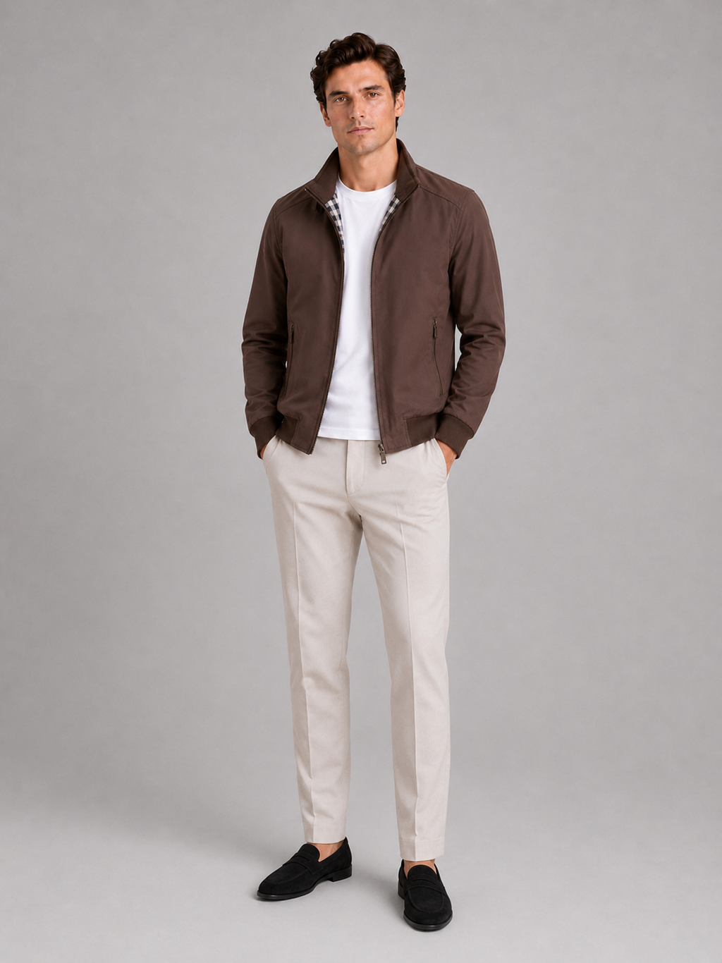 Brown bomber jacket for men slim fit lightweight outerwear for travel and everyday wear