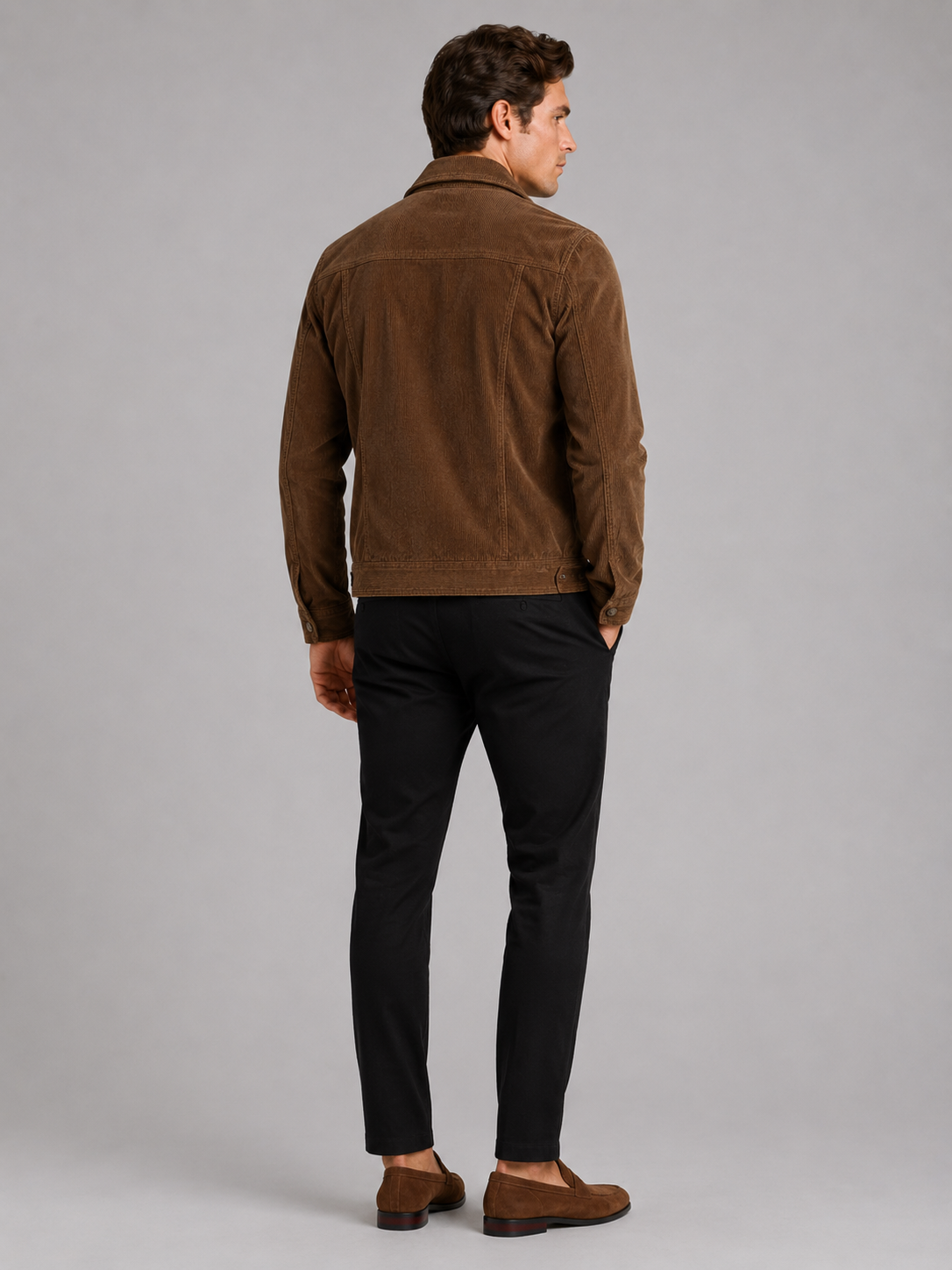 Men’s brown slim fit corduroy jacket comfortable casual layer for business casual outfits