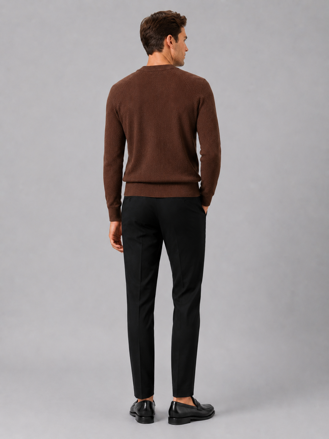 Men’s brown thick knit sweater comfortable long sleeve top for business casual outfits
