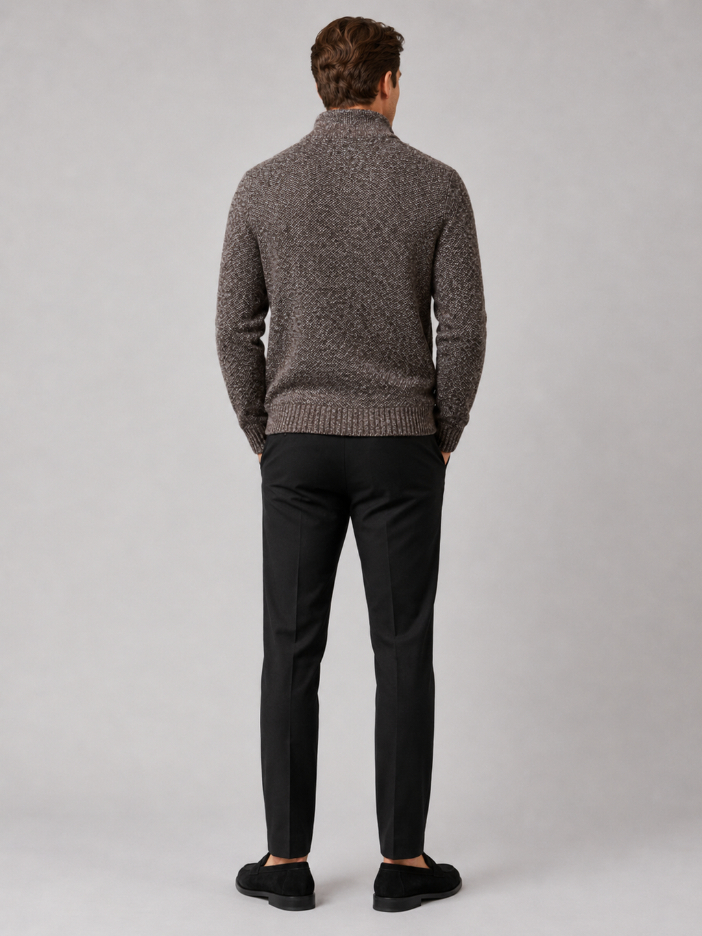 Men’s brown fleece knit cardigan comfortable fall winter layer for casual and outdoor outfits