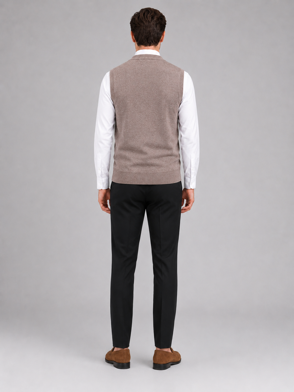 Men’s brown button front sweater vest comfortable sleeveless fleece knit layer for office and casual outfits