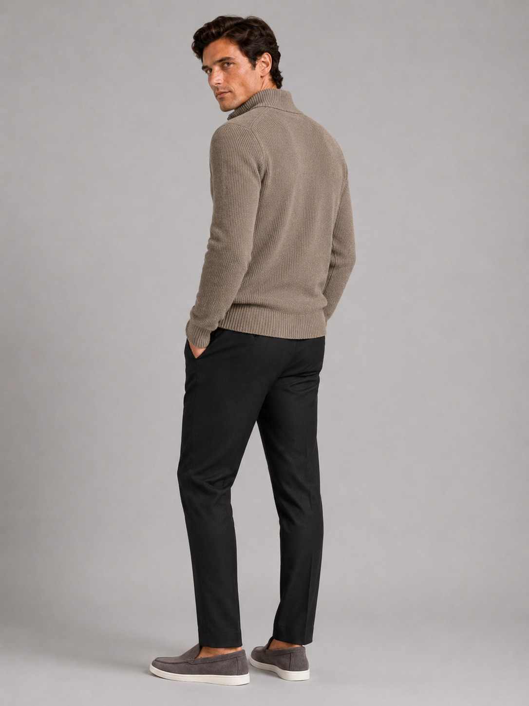 Brown half zip sweater for men warm thick knit pullover for winter everyday wear