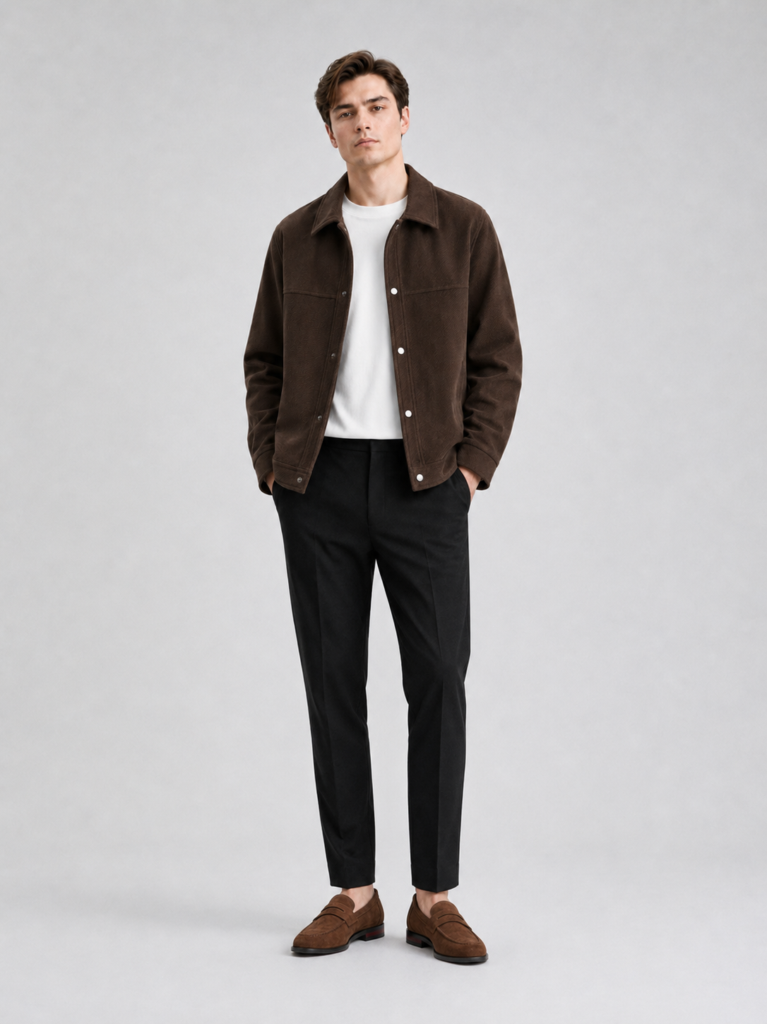 Brown corduroy jacket for men loose fit fall casual coat for everyday and streetwear wear