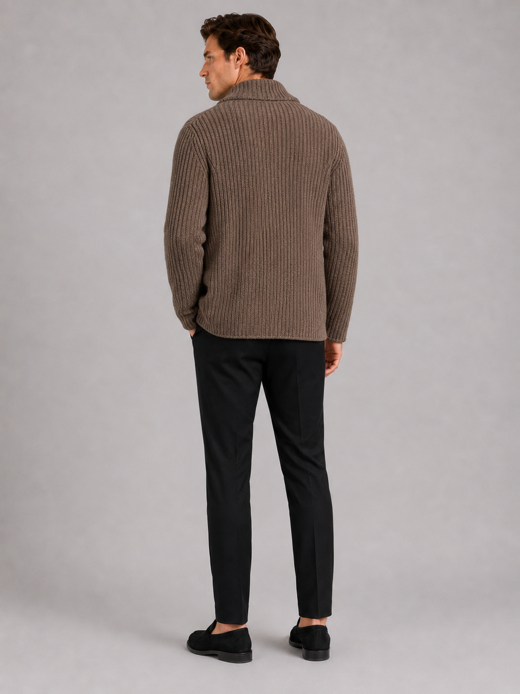Men’s brown knit sweater coat comfortable fall winter layer for everyday outfits