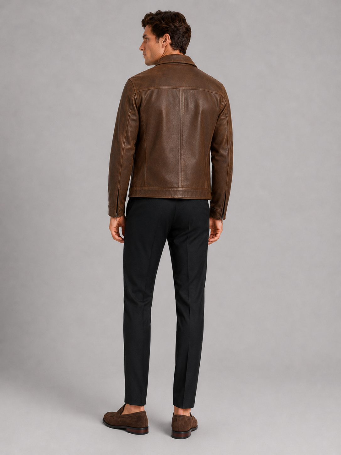 Men’s Leather Flight Jacket Zip-Up Loose Fit Spring Fall Jacket for Everyday and Streetwear