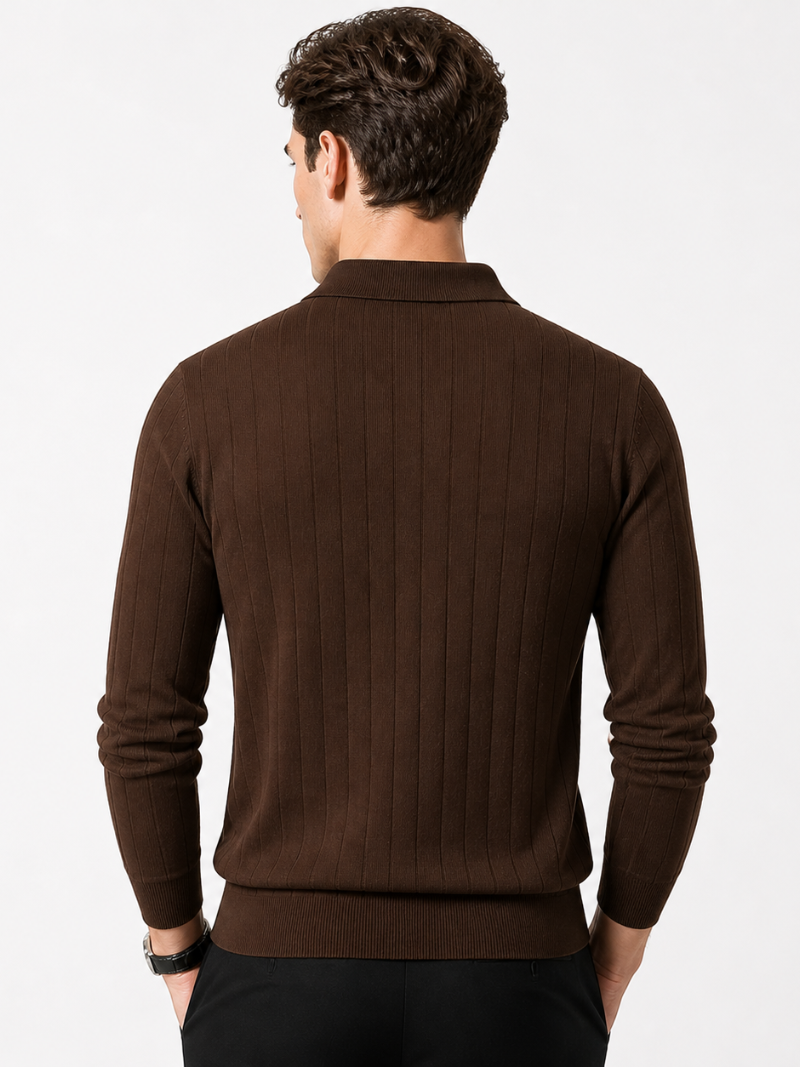 Men’s Long Sleeve Jacquard Knit Polo Shirt Solid Color Classic Spring Top for Business Casual Wear and Summer Vacation