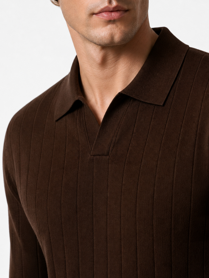 Men’s Long Sleeve Jacquard Knit Polo Shirt Solid Color Classic Spring Top for Business Casual Wear and Summer Vacation