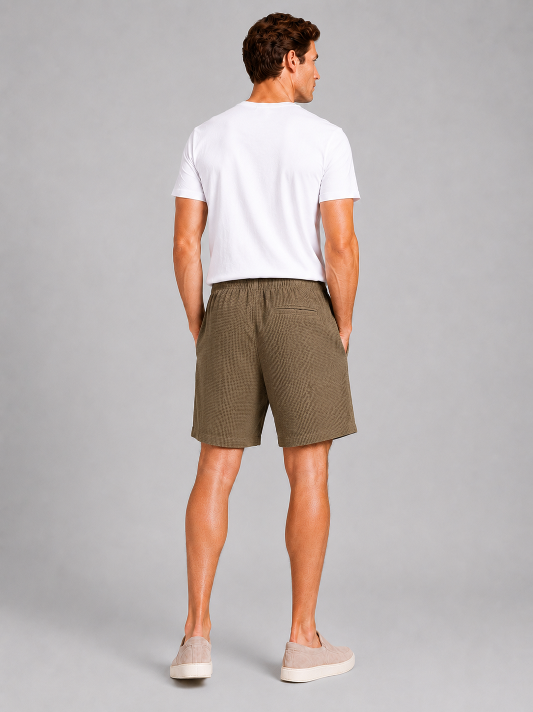 Brown drawstring shorts for men loose fit knee length summer shorts for vacation wear