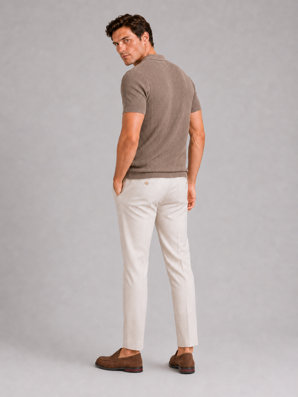 Men’s brown breathable knit polo comfortable summer top for vacation and business casual outfits