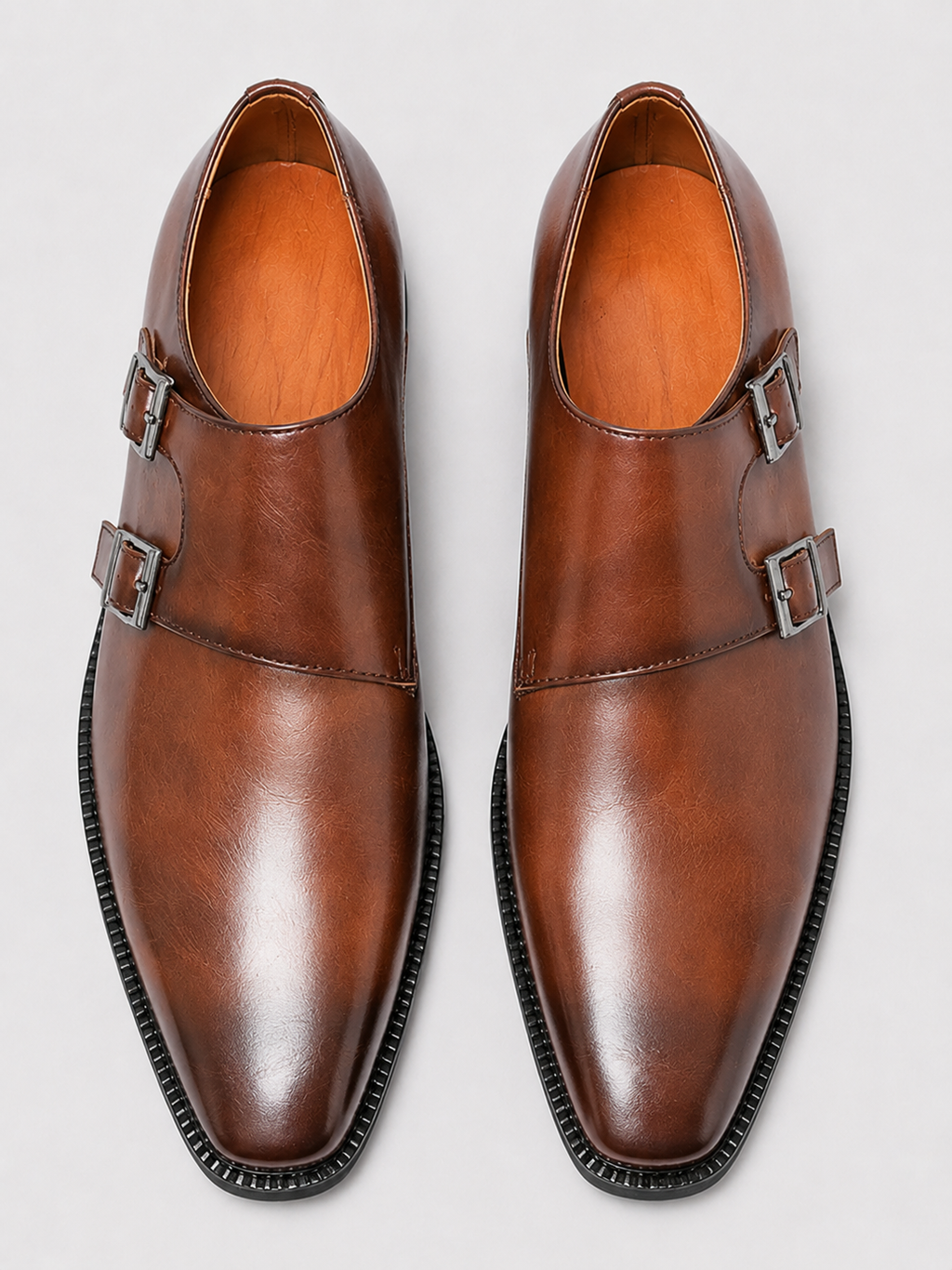 Brown monk strap dress shoes for men formal leather oxfords for office and wedding outfits