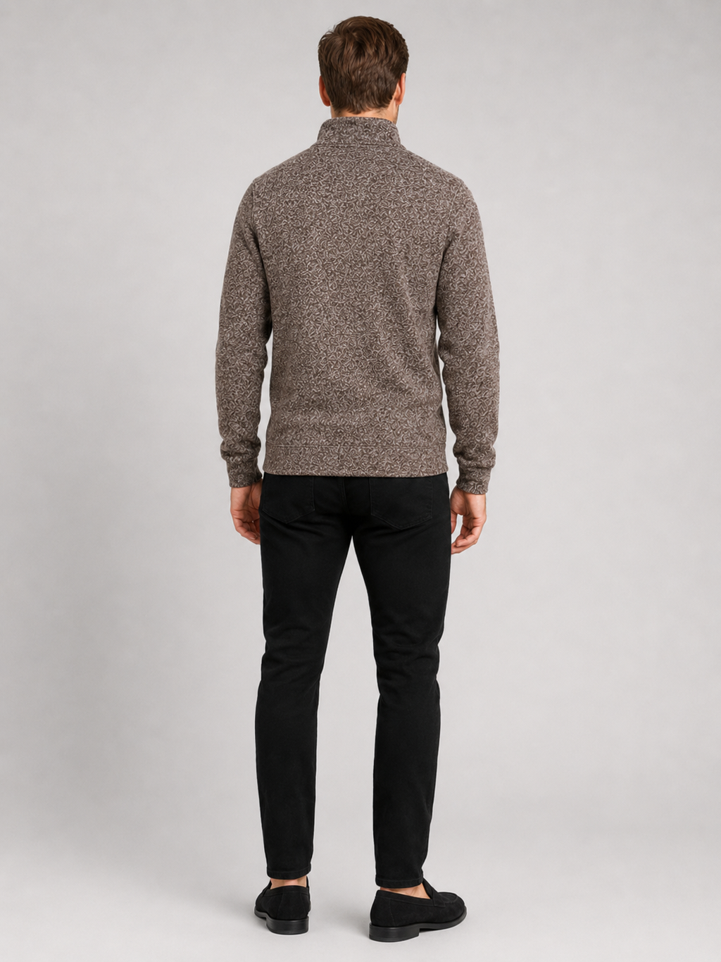 Men’s brown stand collar knit sweater comfortable sportswear layer for outdoor and casual outfits