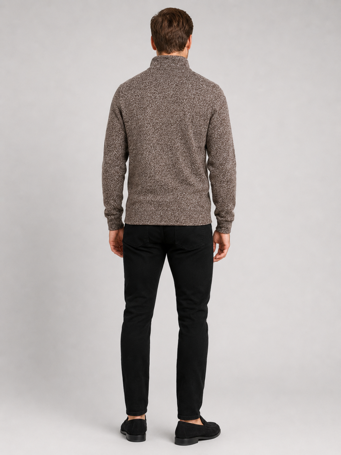 Men’s brown stand collar knit sweater comfortable sportswear layer for outdoor and casual outfits