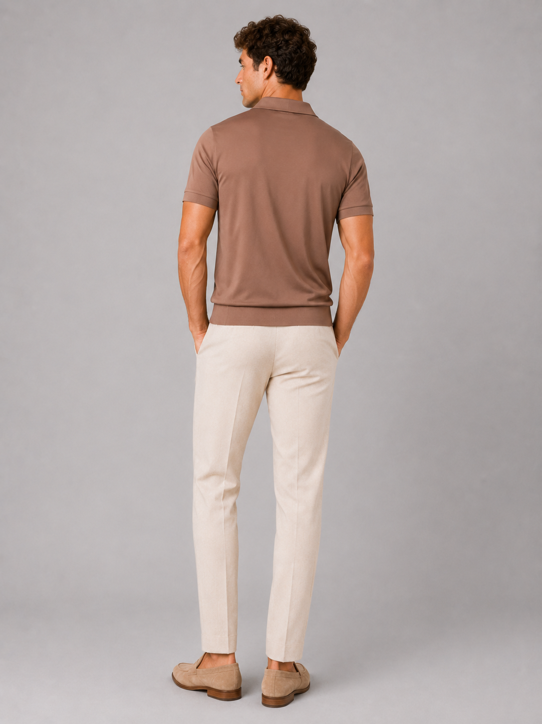 Men’s brown soft polo shirt solid color comfortable casual top for cool summer style
