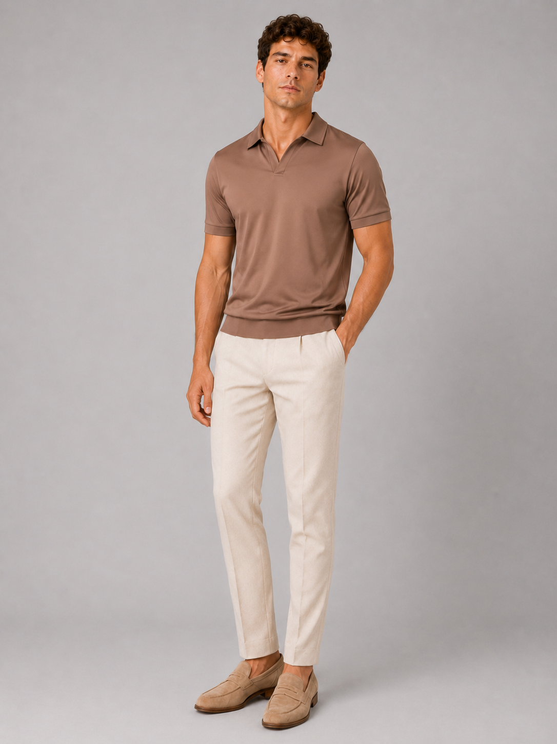 Brown silky touch polo shirt for men lightweight breathable vacation and summer wear