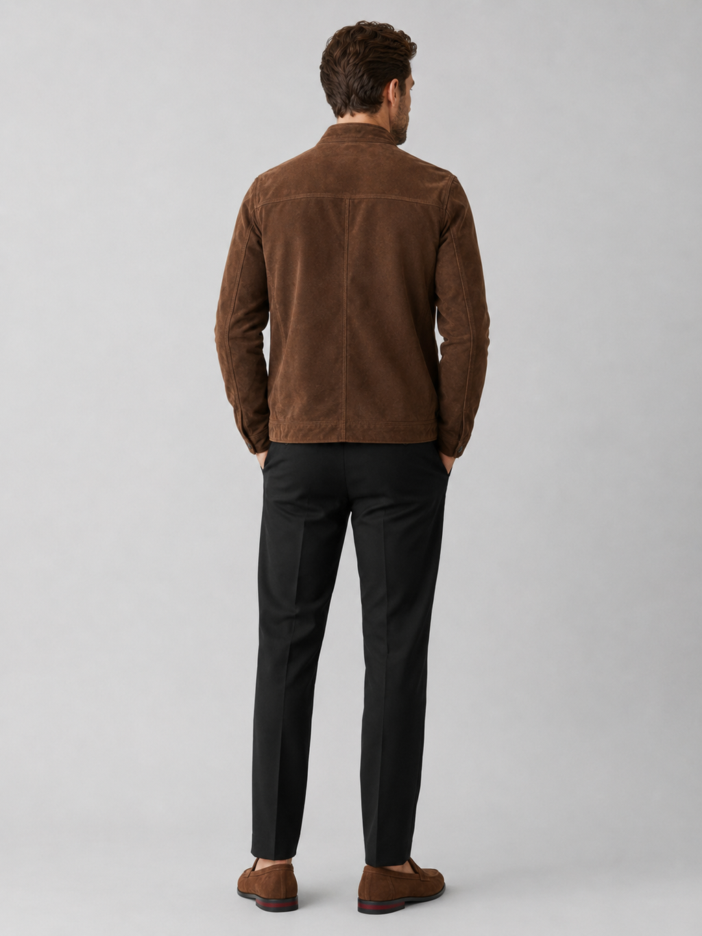 Men’s brown suede jacket comfortable lightweight layer for streetwear and everyday outfits
