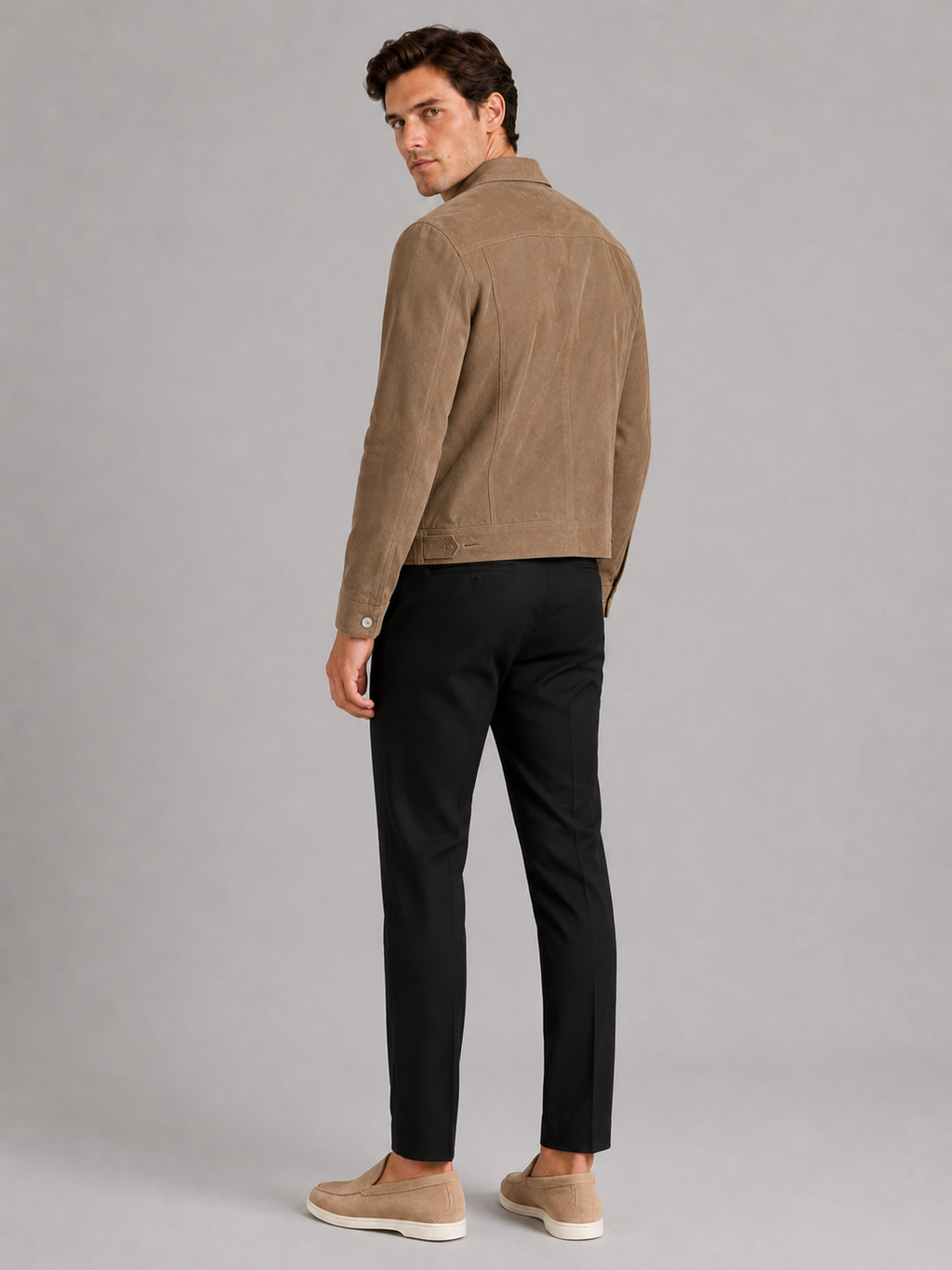 Men’s brown casual suede jacket tailored fit for business casual outfits