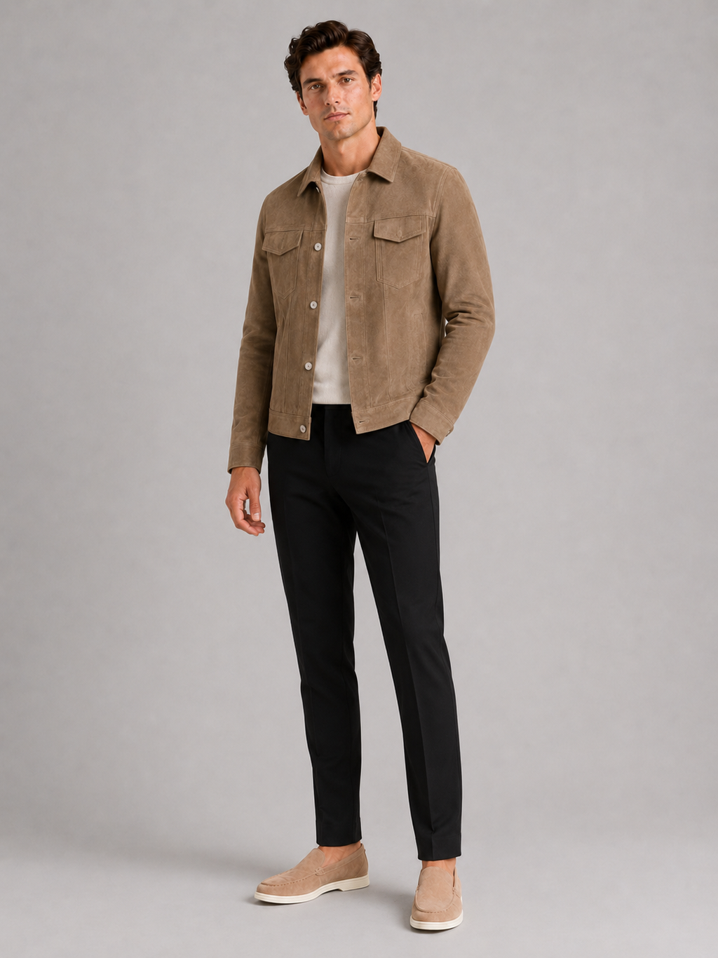 Brown suede jacket for men slim fit lightweight outerwear for everyday fall wear