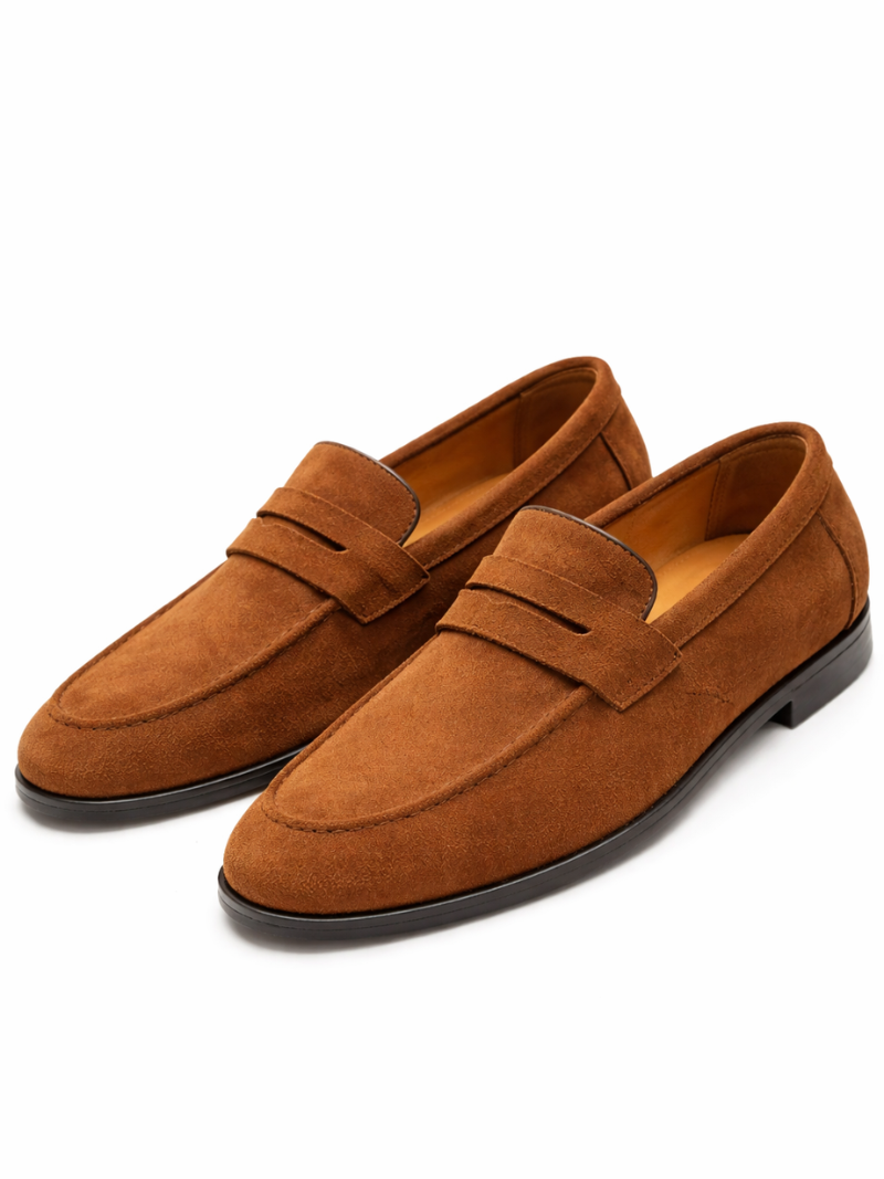 Brown suede leather loafers slip on lightweight driving shoes soft comfortable casual luxury wear