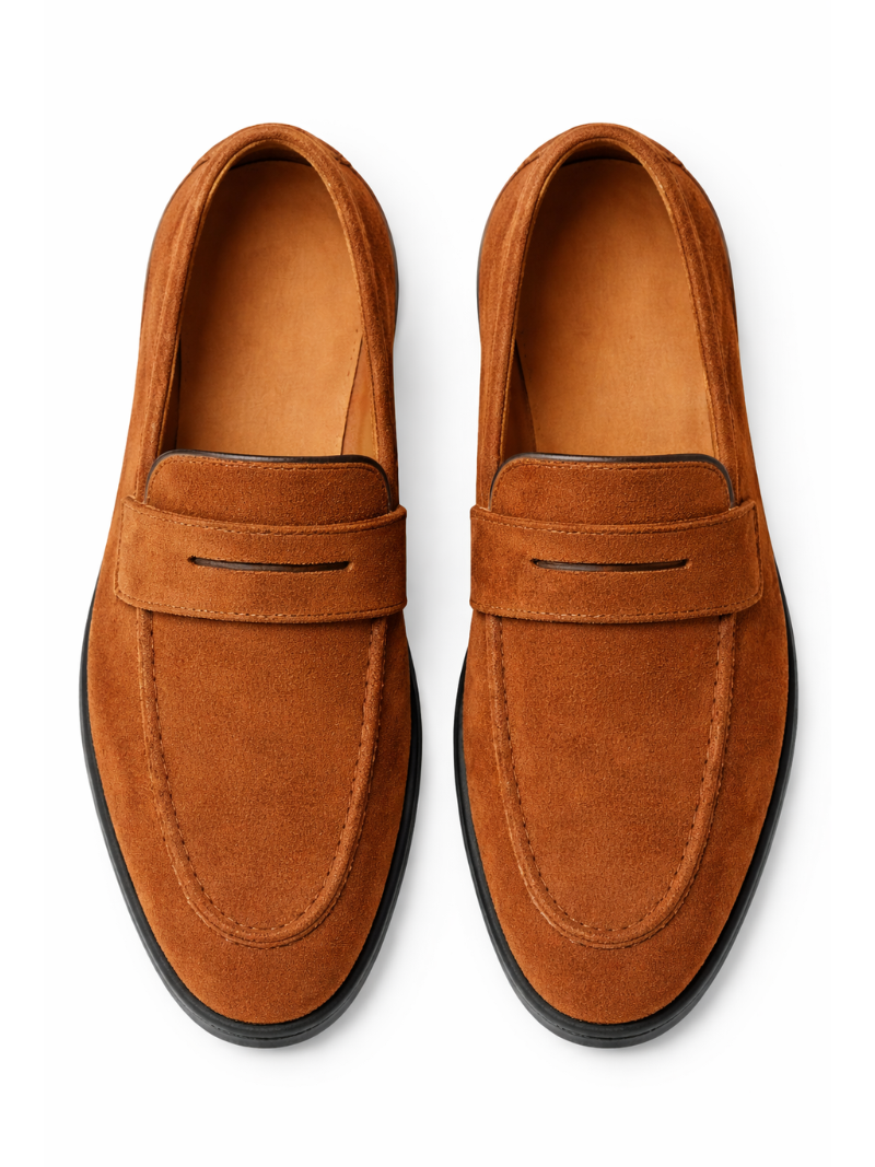 Brown suede leather loafers soft lightweight slip on driving shoes refined timeless casual look