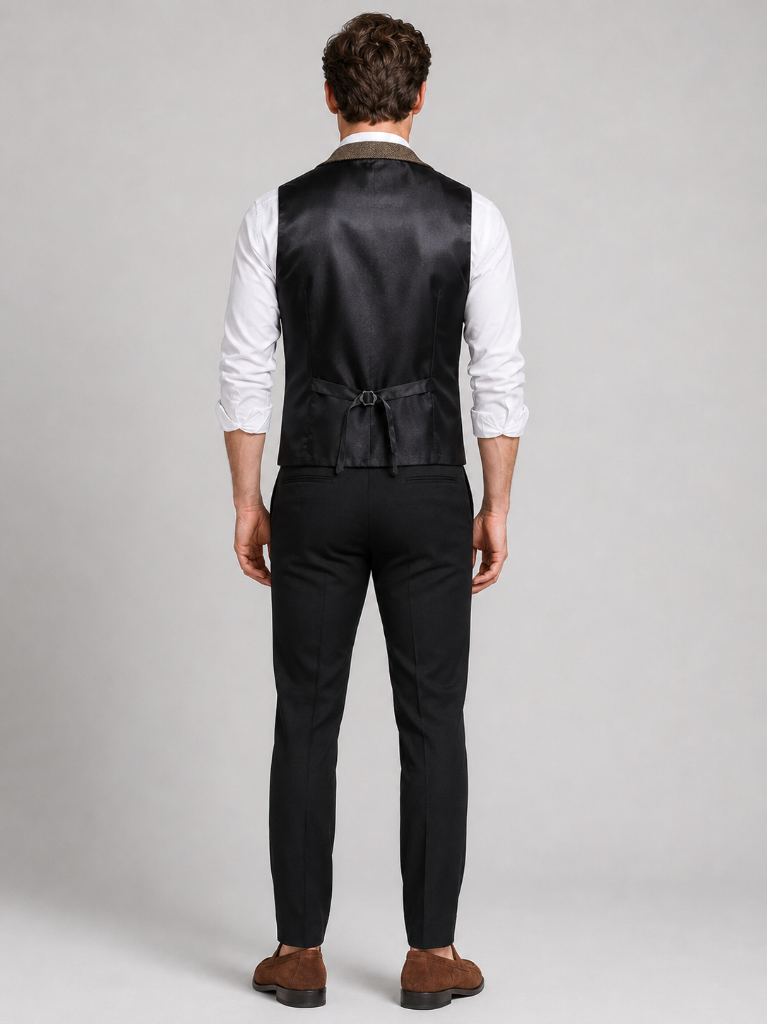 Men’s brown tweed waistcoat comfortable fall winter layer for business casual and formal outfits