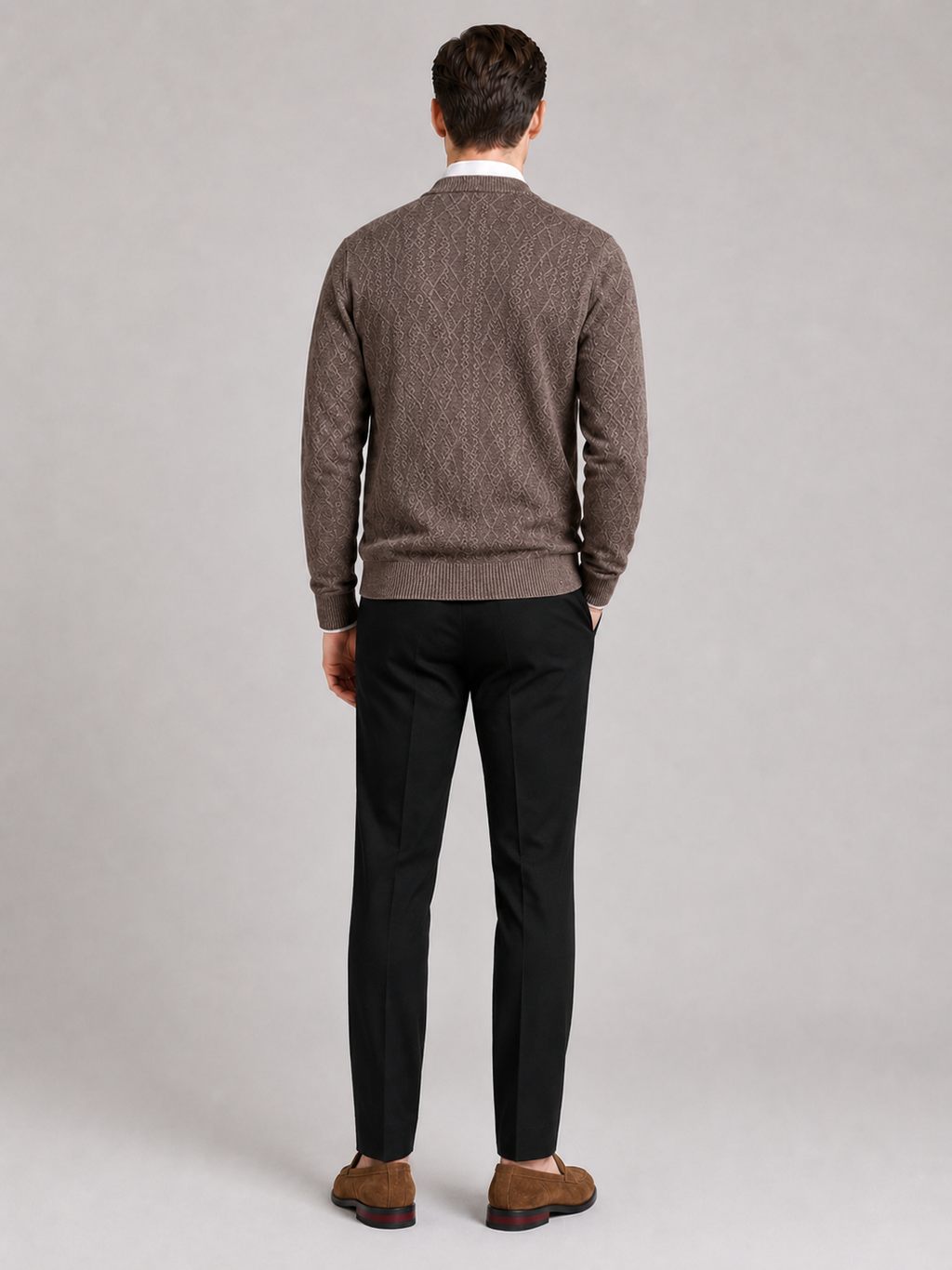 Men’s brown knit cardigan comfortable fall winter sweater for business casual outfits