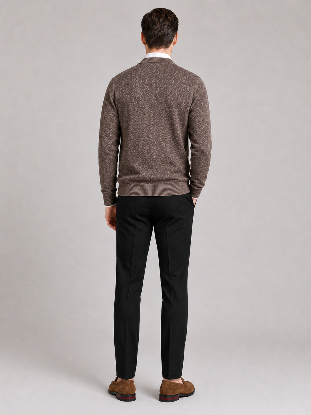 Men’s brown knit cardigan comfortable fall winter sweater for business casual outfits