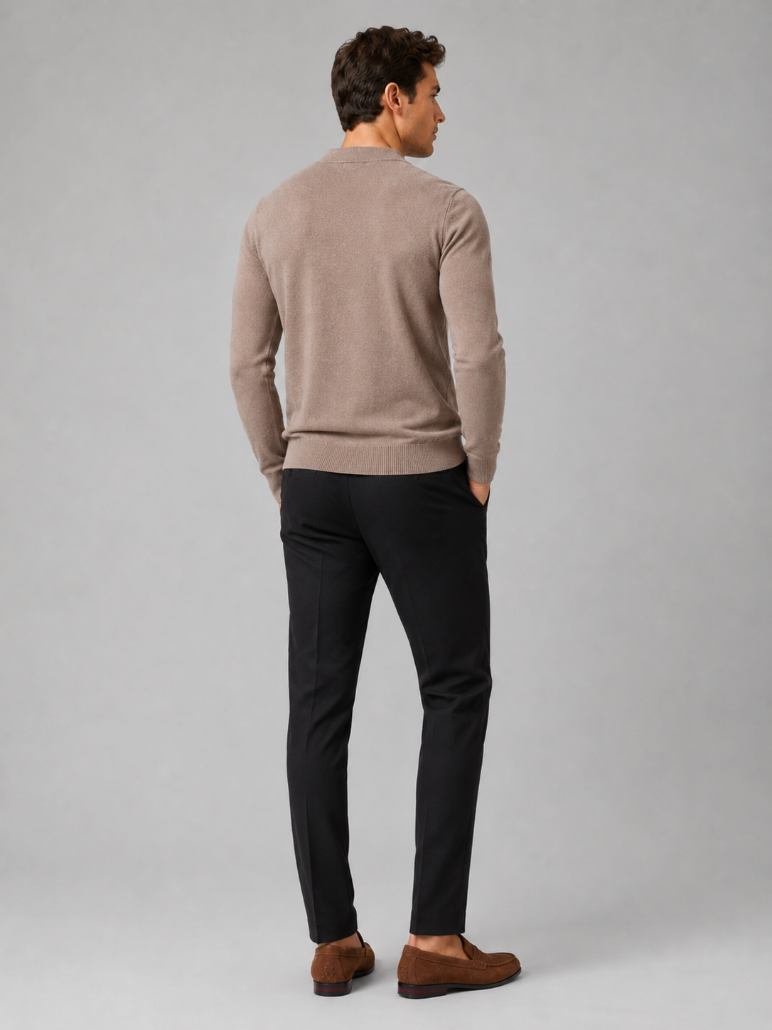 Men’s brown knit cardigan sweater comfortable long sleeve layer for business casual outfits