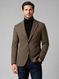 Men wearing brown blazer slim fit single breasted solid color fall winter business casual style