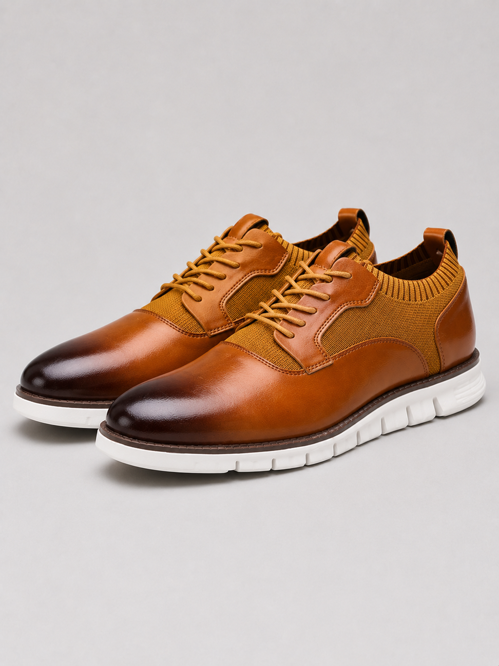 Brown lace up dress shoes for men round toe non slip footwear for office and everyday wear