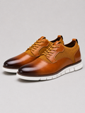 Brown lace up dress shoes for men round toe non slip footwear for office and everyday wear
