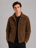 Men wearing brown corduroy fall jacket slim fit long sleeve casual business casual style