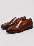 Brown leather loafers for men classic dress shoes for office party and wedding outfits