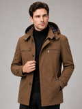 Men wearing brown hooded trench coat long thick cotton fall winter casual outdoor style