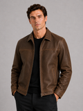 Men’s Leather Flight Jacket Zip-Up Loose Fit Spring Fall Jacket for Everyday and Streetwear