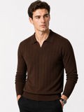 Men’s Long Sleeve Jacquard Knit Polo Shirt Solid Color Classic Spring Top for Business Casual Wear and Summer Vacation