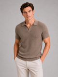 Men wearing brown knit polo shirt slim fit wrinkle resistant breathable summer business casual style