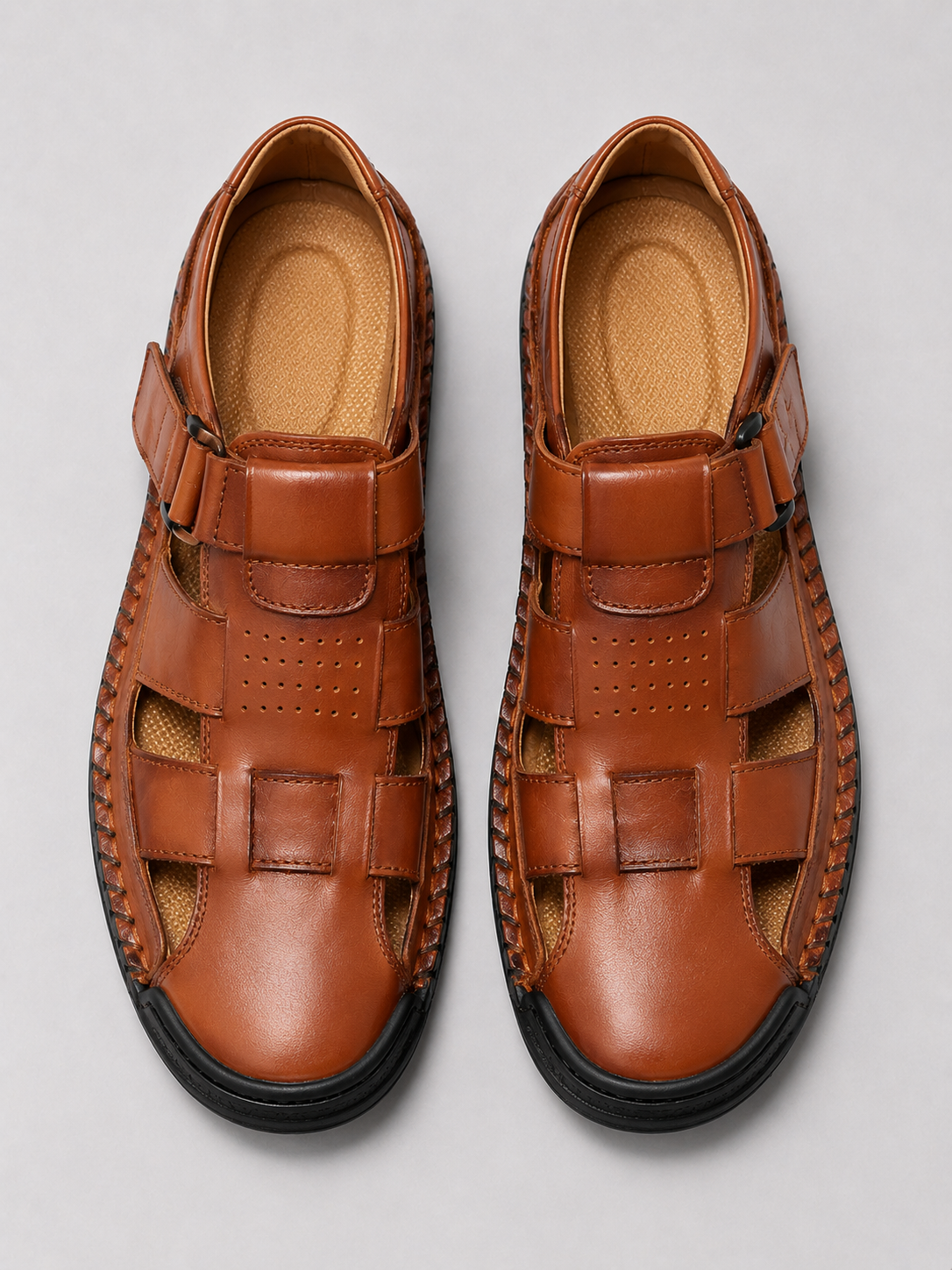 Brown leather sandals for men breathable lightweight footwear for summer outdoor walking